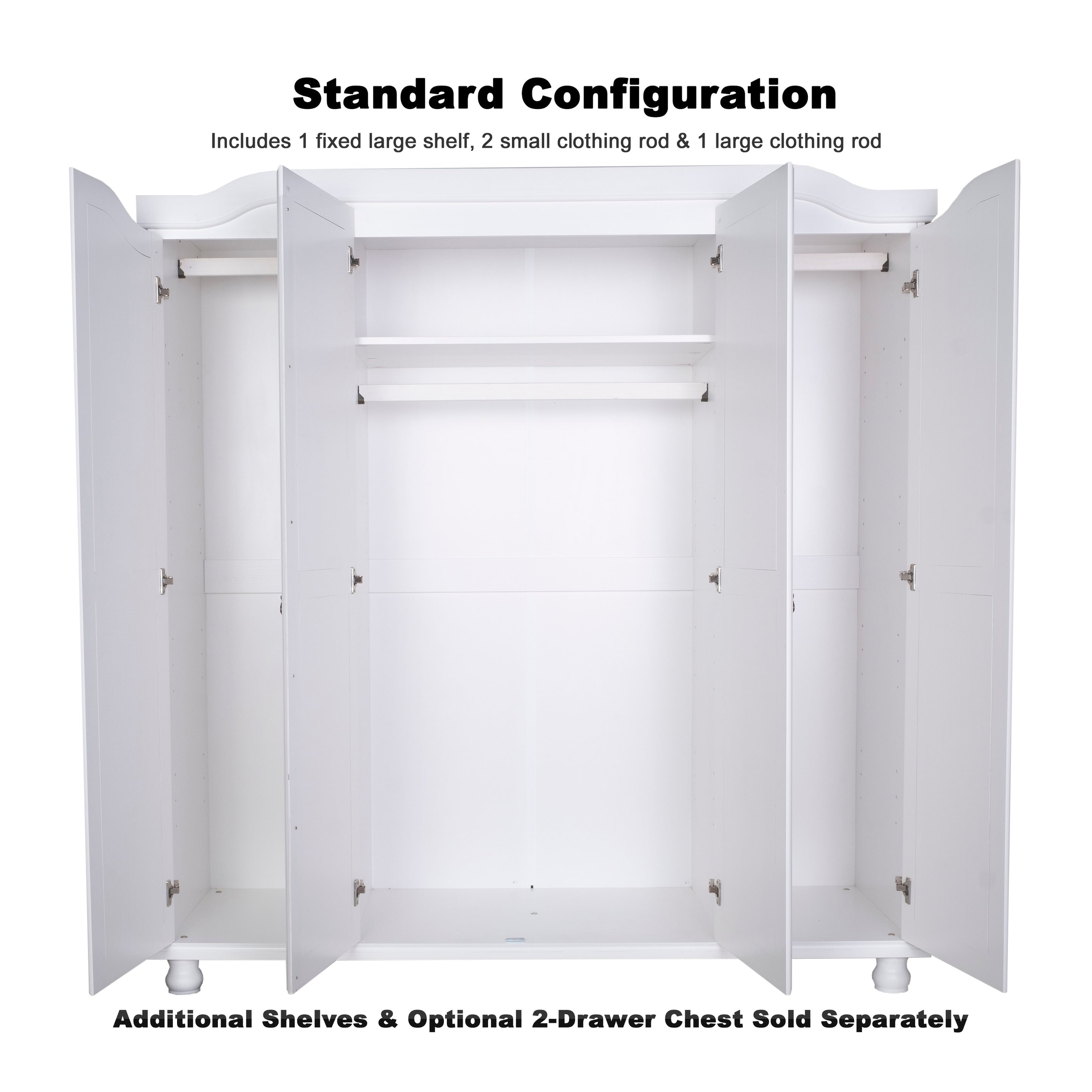 Palace Imports Kyle Armoire 4 portes 100 % en bois massif avec portes en bois massif ou portes miroir