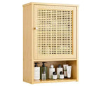 Bamboo Bathroom Wall Cabinet with Rattan Doors, Over Toilet Storage with Adjustable Shelf, Space-Saving Medicine Cabinet for Kitchen Living Room