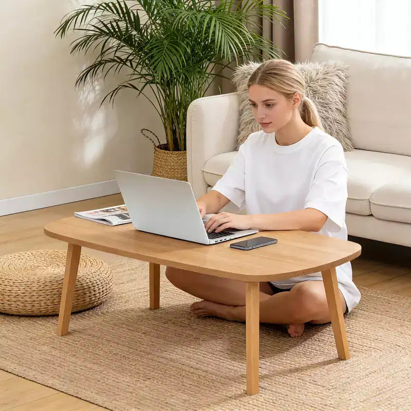 Table Basse Pliante en Bois COZONY avec Pieds Pliables, Bureau Bas pour Petits Espaces