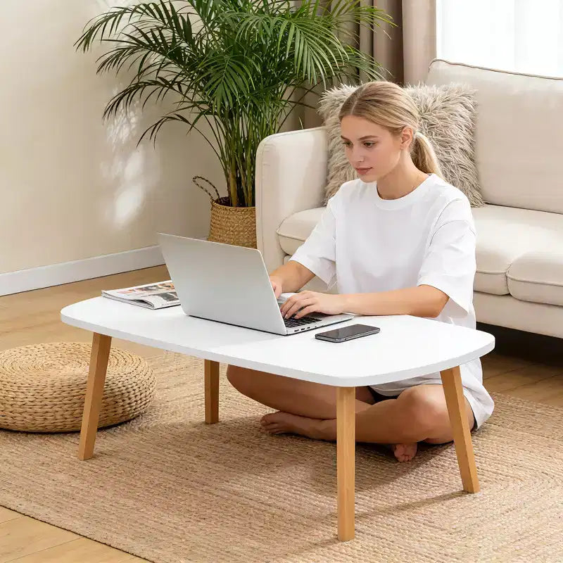 Table Basse Pliante en Bois COZONY avec Pieds Pliables, Bureau Bas pour Petits Espaces