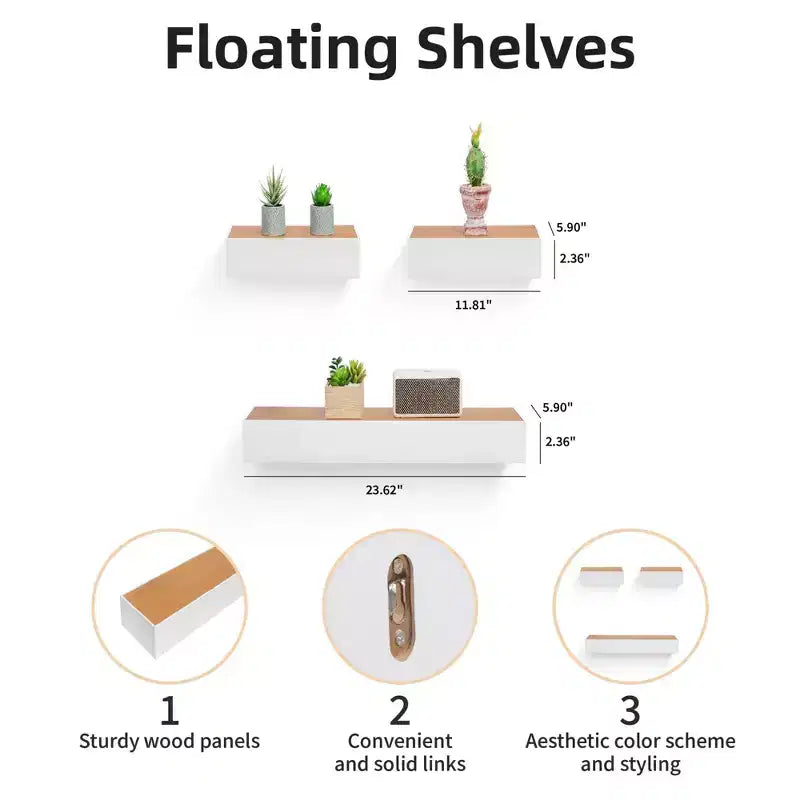 NAYSAYE Étagères Flottantes Murales en Bois avec Supports Invisibles pour Salle de Bain Chambre Salon Cuisine, Multicolore