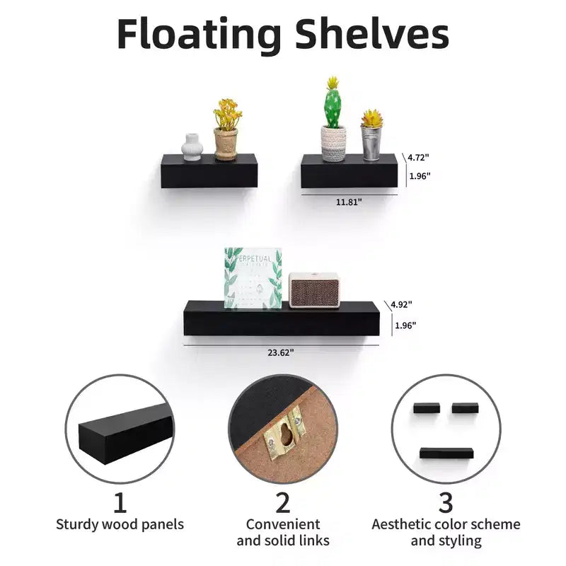 NAYSAYE Étagères Flottantes Murales en Bois avec Supports Invisibles pour Salle de Bain Chambre Salon Cuisine, Multicolore