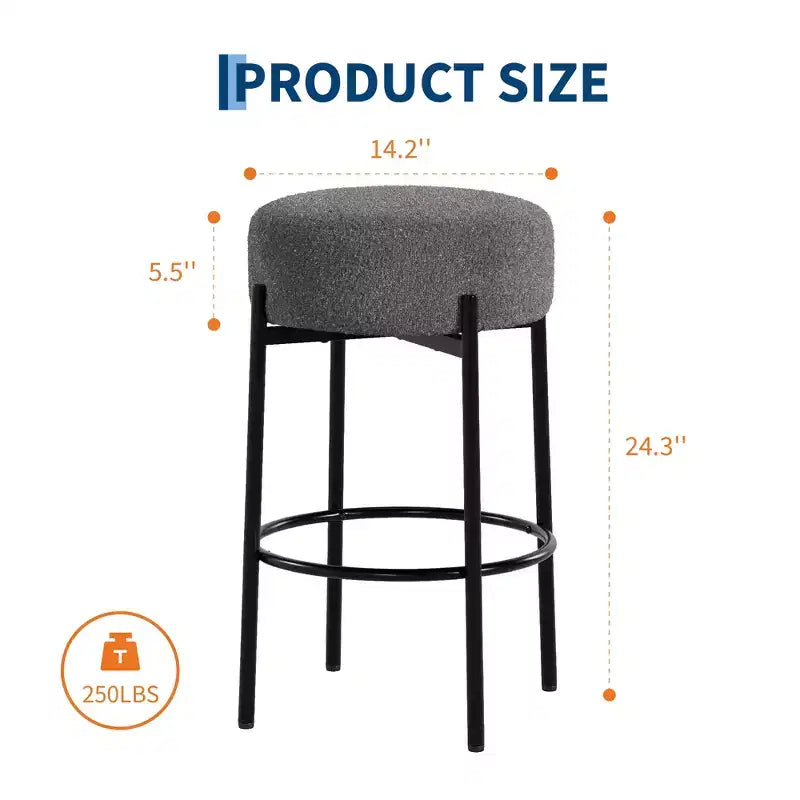 Lot de 2 tabourets de bar modernes hauteur comptoir 61 cm avec assise souple, sans dossier et pieds en métal pour îlot de cuisine, bar ou salle à manger