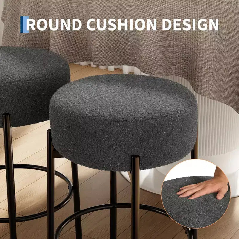 Lot de 2 tabourets de bar modernes hauteur comptoir 61 cm avec assise souple, sans dossier et pieds en métal pour îlot de cuisine, bar ou salle à manger