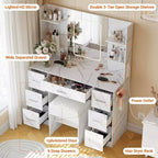 Coiffeuse avec miroir et chaise, 7 tiroirs, support sèche-cheveux, pour chambre à coucher, maison