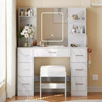 Coiffeuse avec miroir et chaise, 7 tiroirs, support sèche-cheveux, pour chambre à coucher, maison