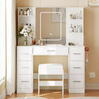 Coiffeuse avec miroir et chaise, 7 tiroirs, support sèche-cheveux, pour chambre à coucher, maison