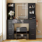 Coiffeuse avec miroir et chaise, 7 tiroirs, support sèche-cheveux, pour chambre à coucher, maison