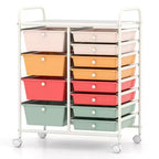 Costway Chariot de rangement roulant à 12 tiroirs amovibles avec roulettes verrouillables pour bureau Macaron Multicolore