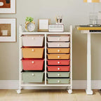 Costway Chariot de rangement roulant à 12 tiroirs amovibles avec roulettes verrouillables pour bureau Macaron Multicolore