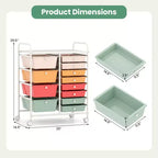 Costway Chariot de rangement roulant à 12 tiroirs amovibles avec roulettes verrouillables pour bureau Macaron Multicolore