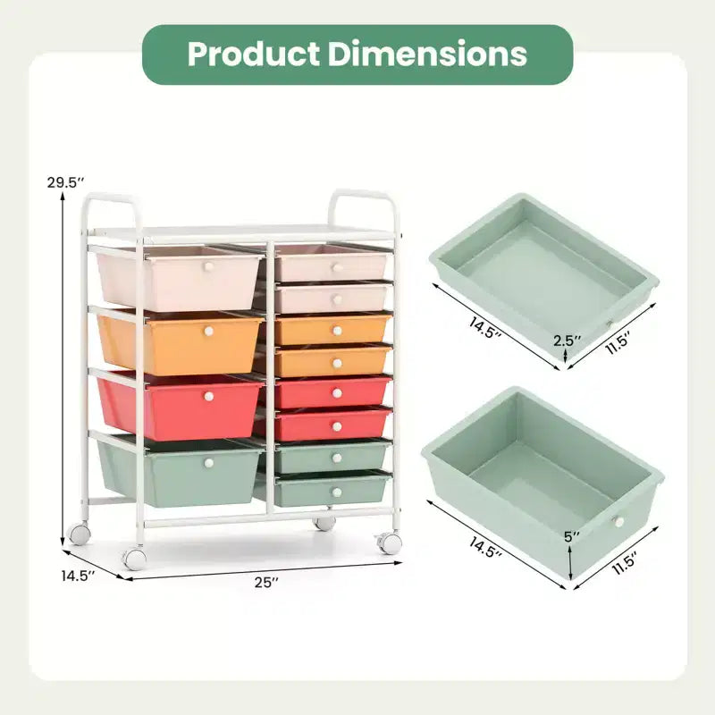 Costway Chariot de rangement roulant à 12 tiroirs amovibles avec roulettes verrouillables pour bureau Macaron Multicolore
