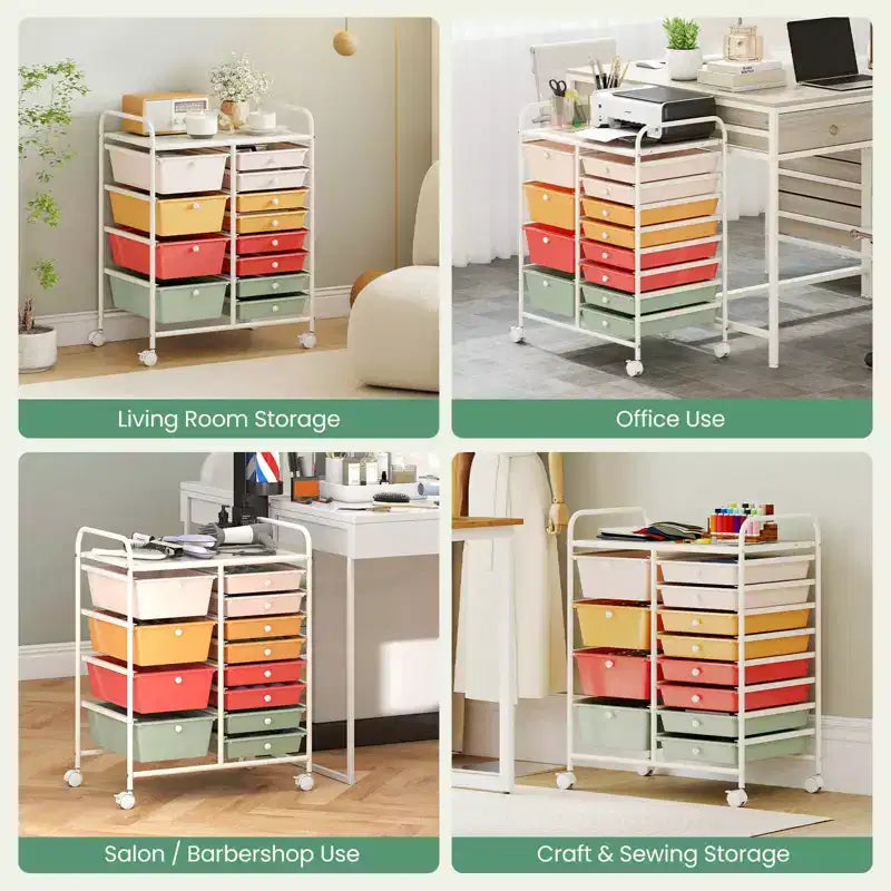 Costway Chariot de rangement roulant à 12 tiroirs amovibles avec roulettes verrouillables pour bureau Macaron Multicolore