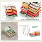 Costway Chariot de rangement roulant à 12 tiroirs amovibles avec roulettes verrouillables pour bureau Macaron Multicolore