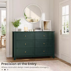 Commode à 6 tiroirs - Meuble de rangement en bois de 50 po de large avec poignées métalliques pour chambre, entrée et couloir