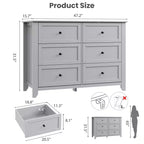 Commode à 6 tiroirs - Meuble de rangement en bois de 50 po de large avec poignées métalliques pour chambre, entrée et couloir