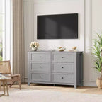 Commode à 6 tiroirs - Meuble de rangement en bois de 50 po de large avec poignées métalliques pour chambre, entrée et couloir