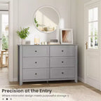 Commode à 6 tiroirs - Meuble de rangement en bois de 50 po de large avec poignées métalliques pour chambre, entrée et couloir