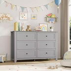 Commode à 6 tiroirs - Meuble de rangement en bois de 50 po de large avec poignées métalliques pour chambre, entrée et couloir