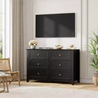 Commode à 6 tiroirs - Meuble de rangement en bois de 50 po de large avec poignées métalliques pour chambre, entrée et couloir