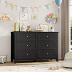 Commode à 6 tiroirs - Meuble de rangement en bois de 50 po de large avec poignées métalliques pour chambre, entrée et couloir