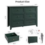 Commode à 6 tiroirs - Meuble de rangement en bois de 50 po de large avec poignées métalliques pour chambre, entrée et couloir