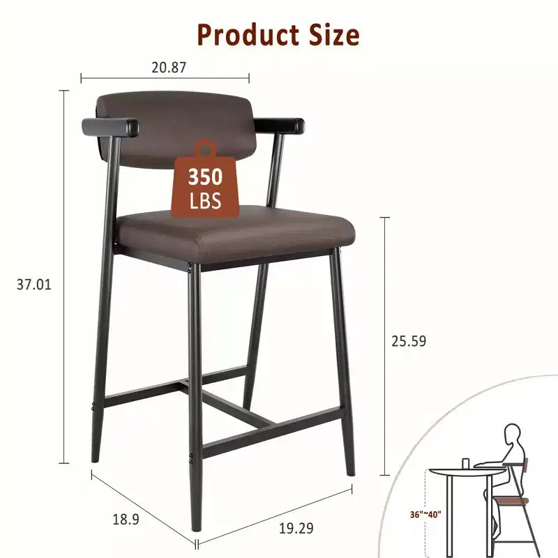 Ensemble de meubles de 2/4/6/8, Tabouret de bar de comptoir vintage en cuir PU avec dossier, Tabourets de 65 cm de hauteur d'assise, Chaises de bar rembourrées pour la cuisine