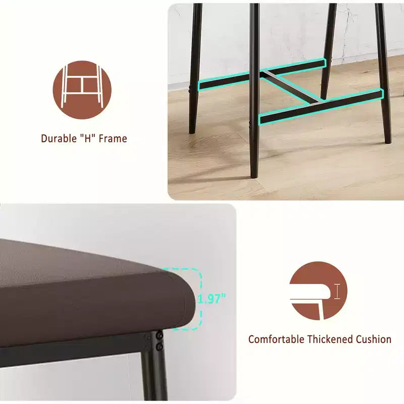 Ensemble de meubles de 2/4/6/8, Tabouret de bar de comptoir vintage en cuir PU avec dossier, Tabourets de 65 cm de hauteur d'assise, Chaises de bar rembourrées pour la cuisine