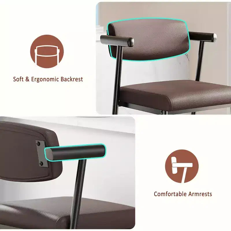Ensemble de meubles de 2/4/6/8, Tabouret de bar de comptoir vintage en cuir PU avec dossier, Tabourets de 65 cm de hauteur d'assise, Chaises de bar rembourrées pour la cuisine