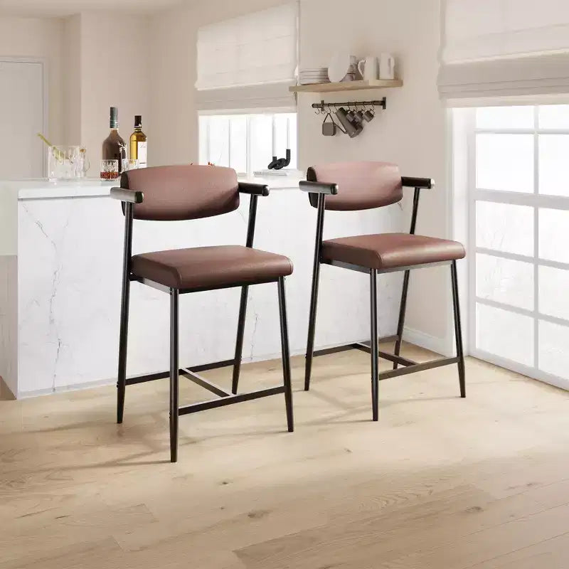 Ensemble de meubles de 2/4/6/8, Tabouret de bar de comptoir vintage en cuir PU avec dossier, Tabourets de 65 cm de hauteur d'assise, Chaises de bar rembourrées pour la cuisine