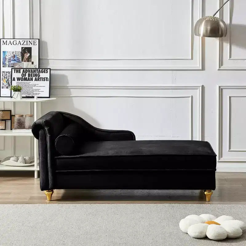 Chaise longue en velours Laurel GDFStudio avec pieds en métal et rangement