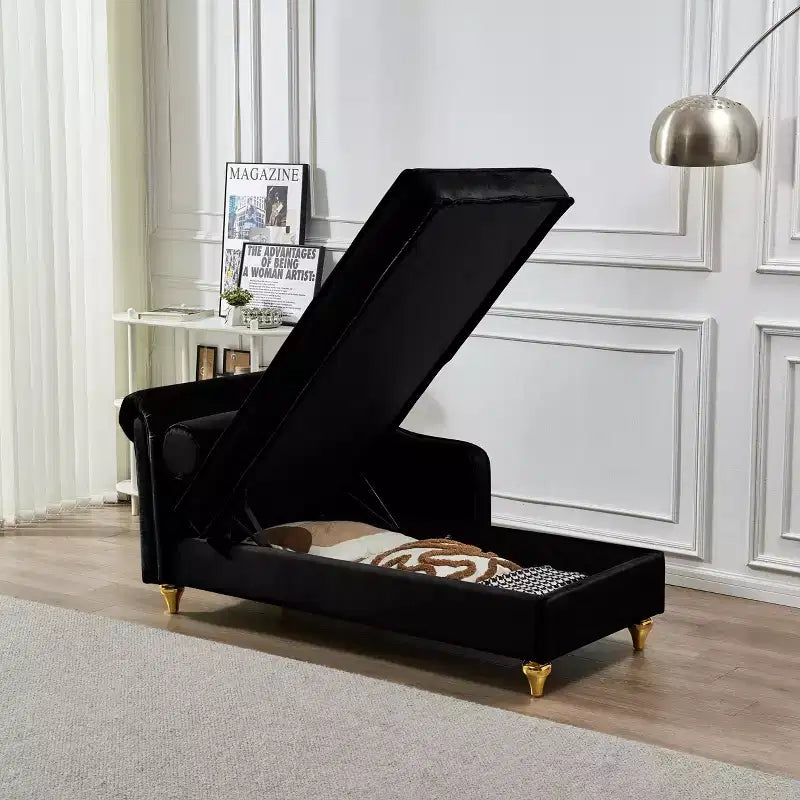 Chaise longue en velours Laurel GDFStudio avec pieds en métal et rangement