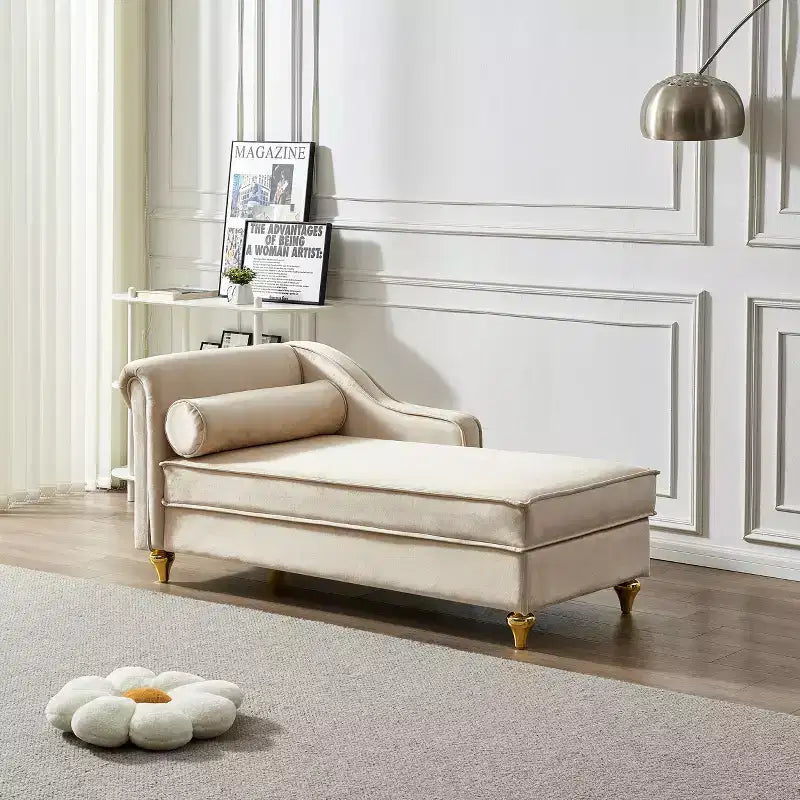 Chaise longue en velours Laurel GDFStudio avec pieds en métal et rangement