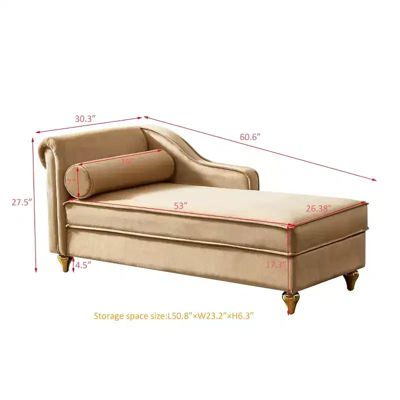 Chaise longue en velours Laurel GDFStudio avec pieds en métal et rangement