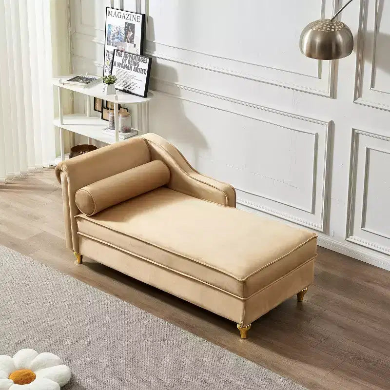 Chaise longue en velours Laurel GDFStudio avec pieds en métal et rangement