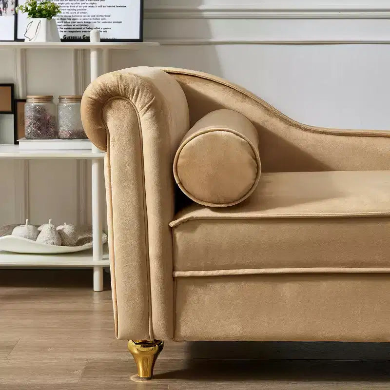 Chaise longue en velours Laurel GDFStudio avec pieds en métal et rangement