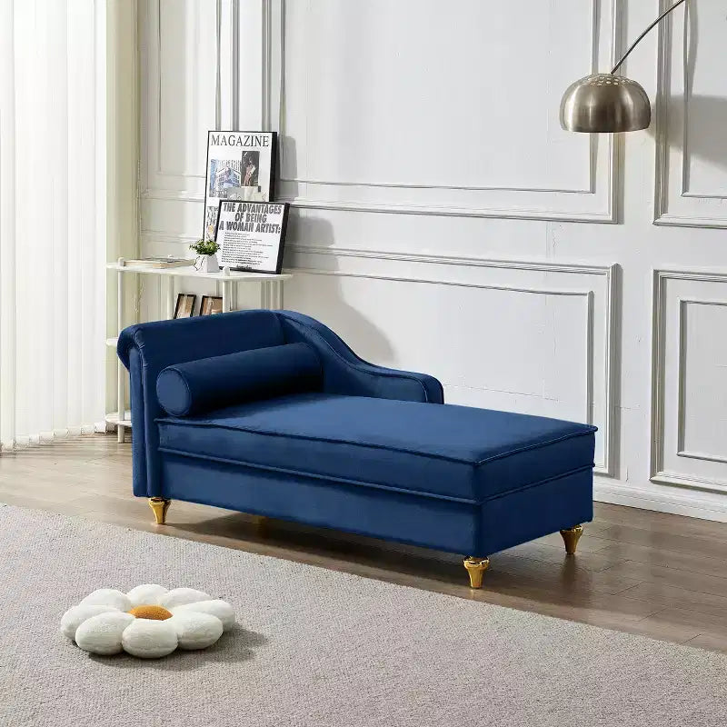 Chaise longue en velours Laurel GDFStudio avec pieds en métal et rangement
