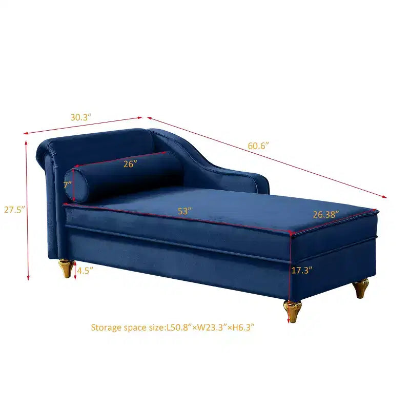 Chaise longue en velours Laurel GDFStudio avec pieds en métal et rangement