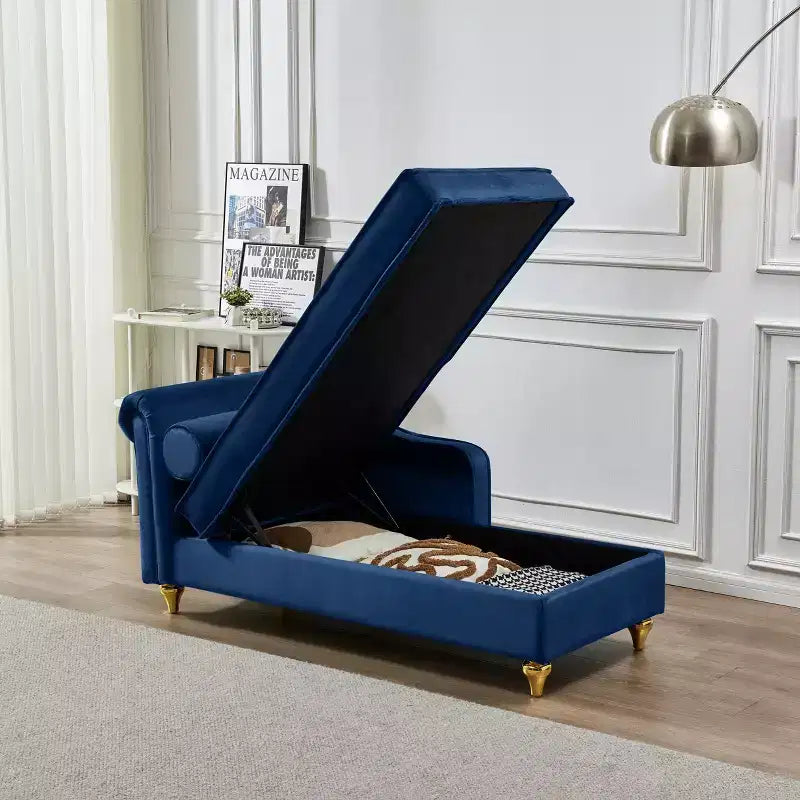 Chaise longue en velours Laurel GDFStudio avec pieds en métal et rangement