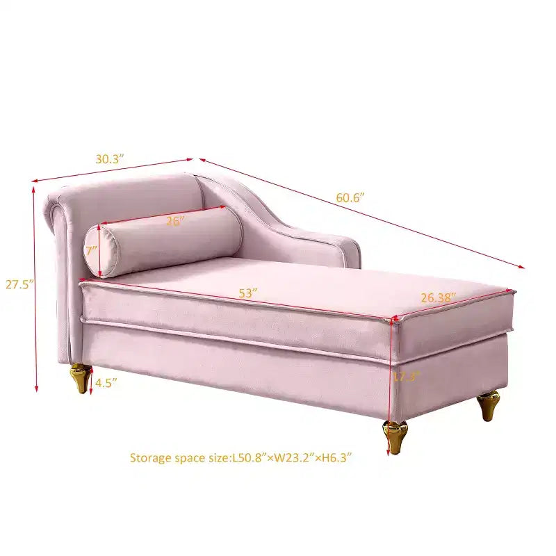 Chaise longue en velours Laurel GDFStudio avec pieds en métal et rangement
