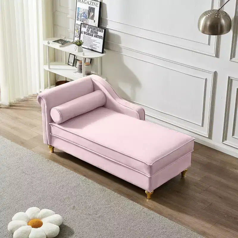 Chaise longue en velours Laurel GDFStudio avec pieds en métal et rangement