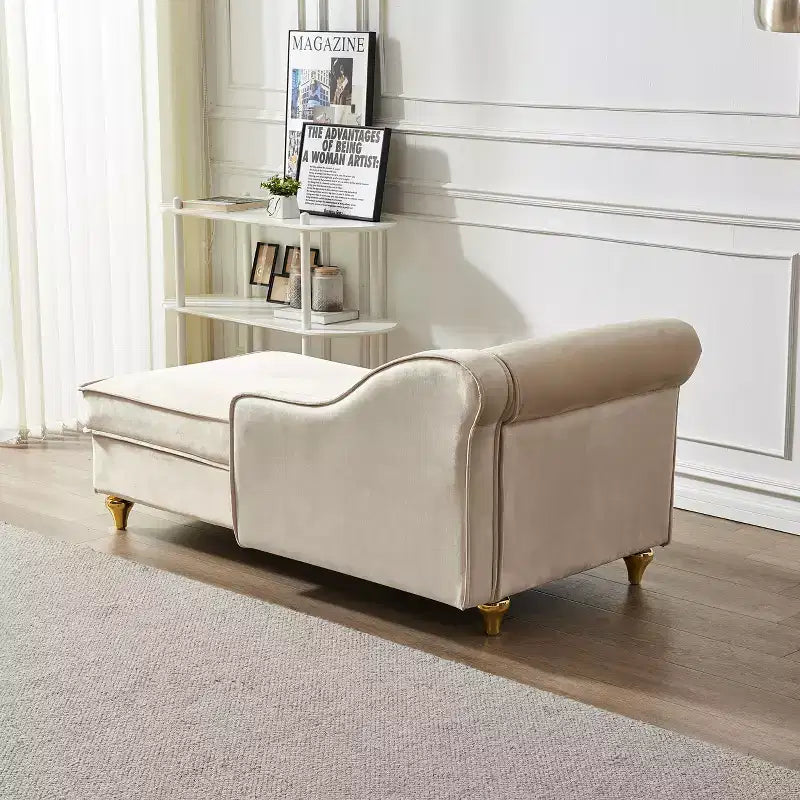 Chaise longue en velours Laurel GDFStudio avec pieds en métal et rangement