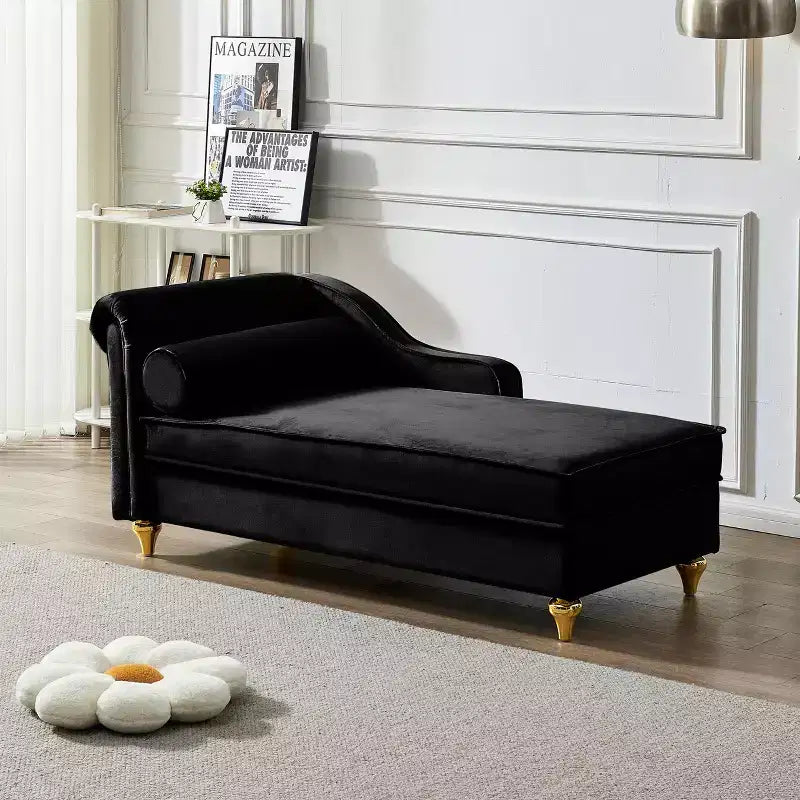 Chaise longue en velours Laurel GDFStudio avec pieds en métal et rangement