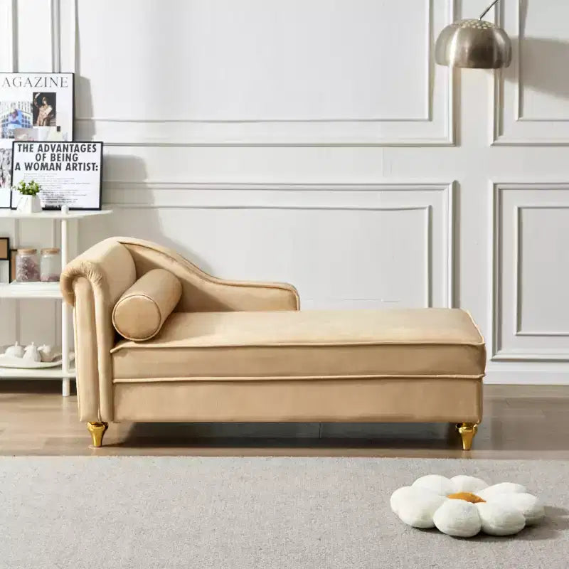 Chaise longue en velours Laurel GDFStudio avec pieds en métal et rangement