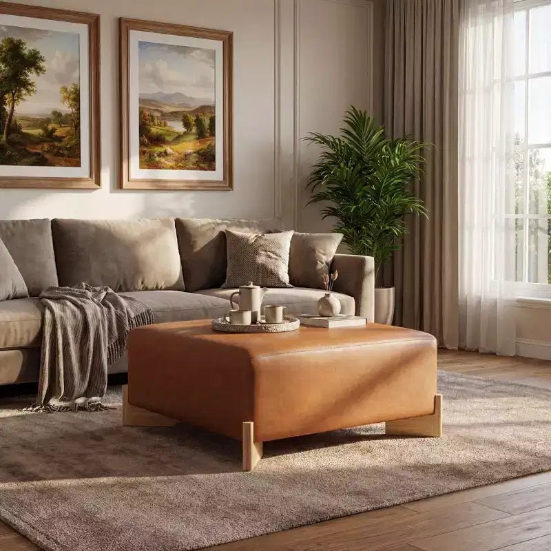 Pouf carré moderne en bois rembourré en bouclette Thanyarat de Christopher Knight Home