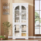 Armoire de rangement de cuisine de 70 po – Garde-manger moderne avec 4 portes en verre arqué et étagères réglables, pour cuisine, salle à manger et salon