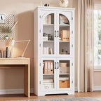 Armoire de rangement de cuisine de 70 po – Garde-manger moderne avec 4 portes en verre arqué et étagères réglables, pour cuisine, salle à manger et salon