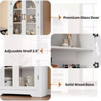 Armoire de rangement de cuisine de 70 po – Garde-manger moderne avec 4 portes en verre arqué et étagères réglables, pour cuisine, salle à manger et salon