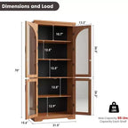 Armoire de rangement de cuisine de 70 po – Garde-manger moderne avec 4 portes en verre arqué et étagères réglables, pour cuisine, salle à manger et salon