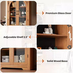 Armoire de rangement de cuisine de 70 po – Garde-manger moderne avec 4 portes en verre arqué et étagères réglables, pour cuisine, salle à manger et salon